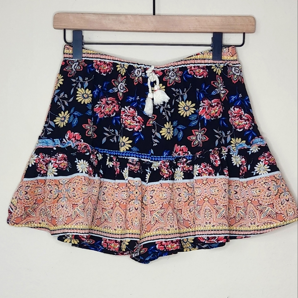 Art Class Elastic Waist Black Floral Wide Leg Flowy Shorts | Girls Size L 10/12